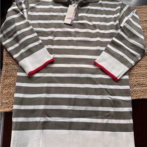 Striped Women’s Polo Sweater Dress with Red Accents